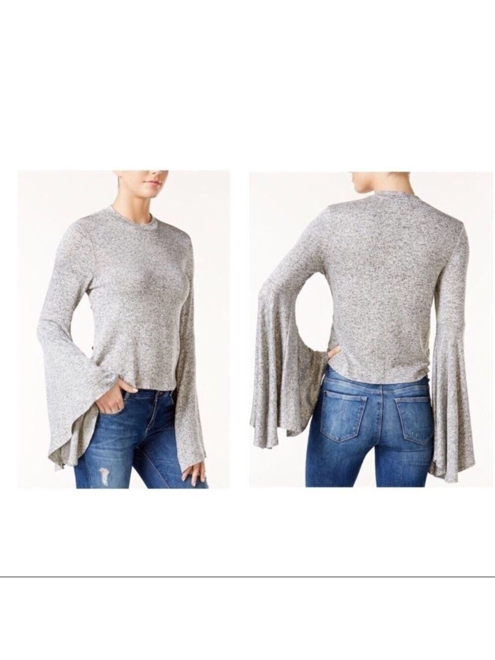 BAR lll Grey Sweater Like Soft Bell Sleeve Top